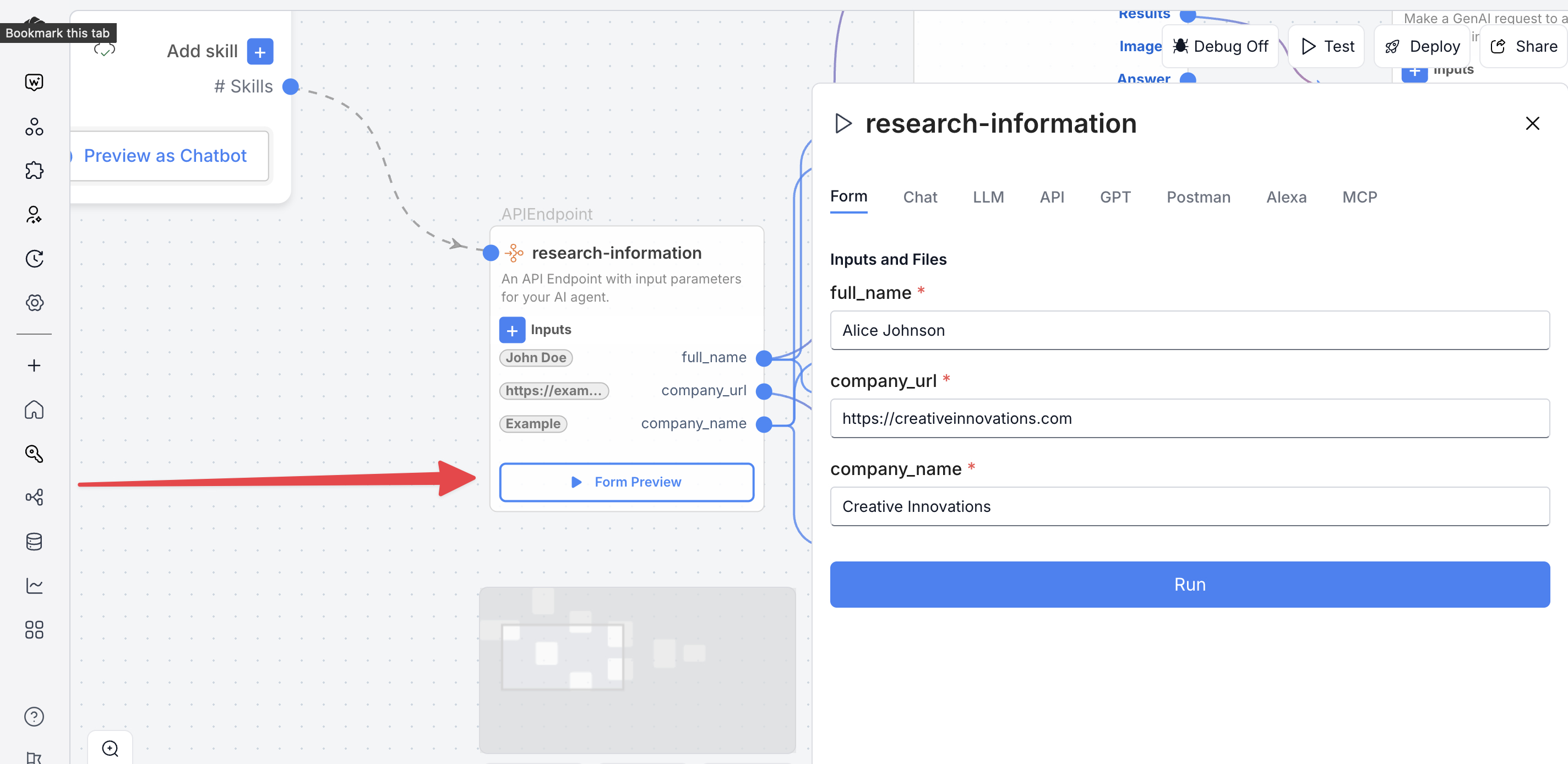 Testing Lead Enrichment Agent from Form Preview